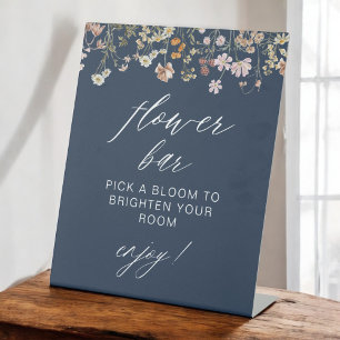 Navy Blue Wildflower Bridal Shower Flower Bar Pedestal Sign