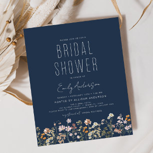 Navy Blue Wildflower Bridal Shower Invitation