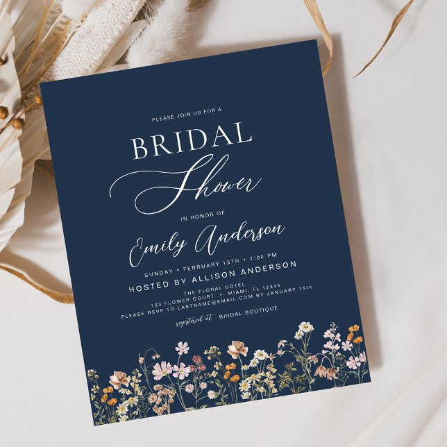 Navy Blue Wildflower Bridal Shower Invitation (Creator Uploaded)