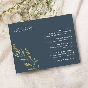 Navy Blue Wildflower Elegant Wedding Details Enclosure Card