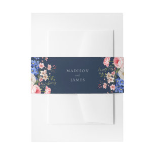 Navy Blue Wildflower Floral Wedding Invitation Belly Band