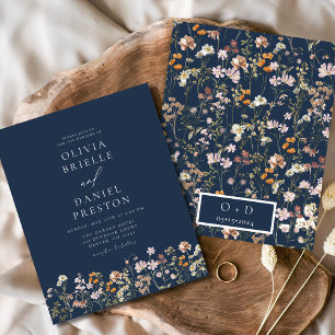 Navy Blue Wildflower Garden Wedding Invitation