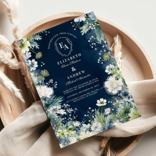 Navy Blue Wildflower Garden Wedding Invitation