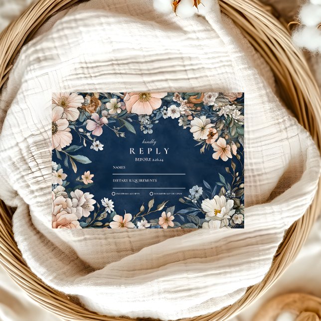 Navy Blue Wildflower Meadow Garden Graduation  RSVP Card (Creator Uploaded)