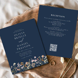 Navy Blue Wildflower  QR Code Garden Wedding Flyer