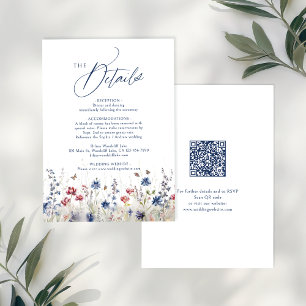 Navy Blue Wildflower Rustic QR code Details Card