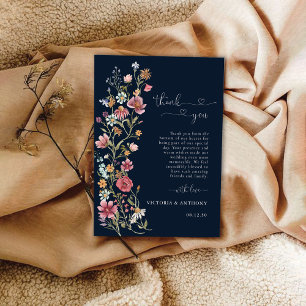Navy Blue Wildflower Thank You Card