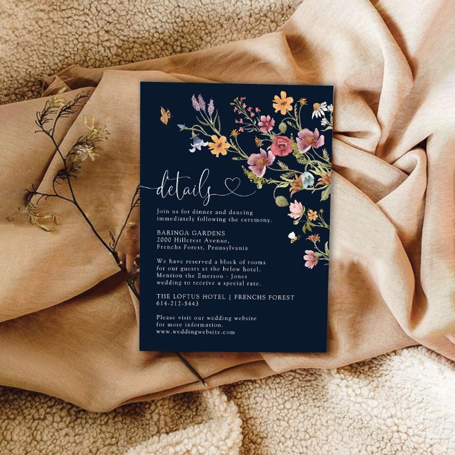 Navy Blue Wildflower Wedding Enclosure Card (Creator Uploaded)