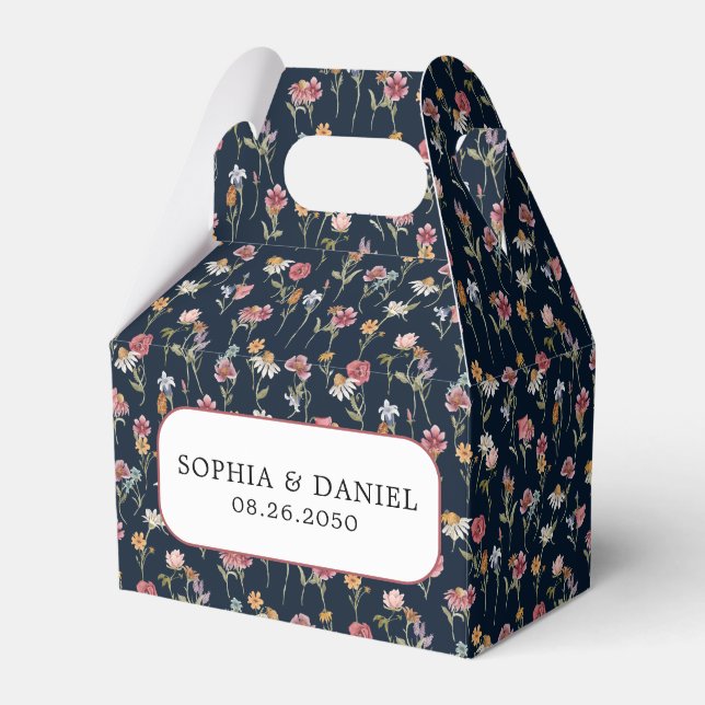 Navy Blue Wildflower Wedding Favour Box (Front Side)