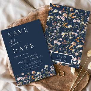Navy Blue Wildflowers Boho Save the Date