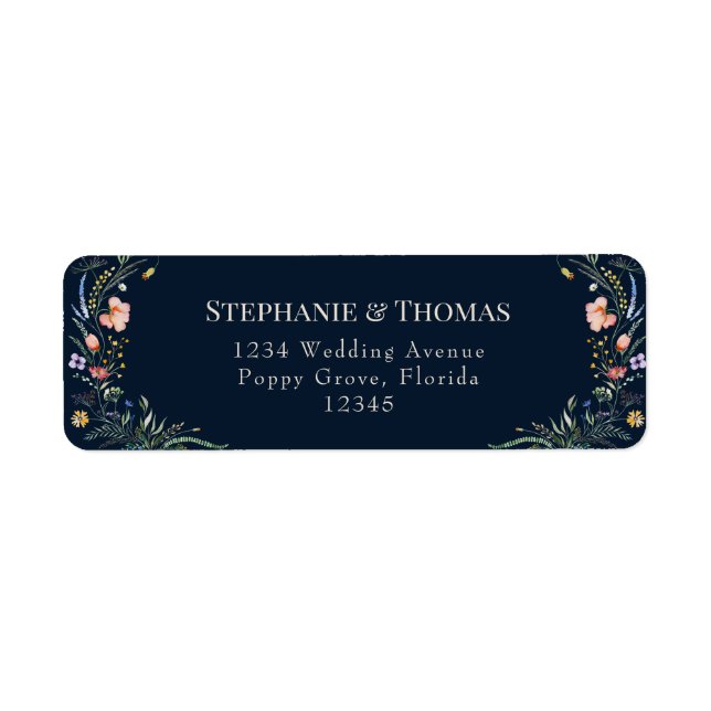Navy Blue Wildflowers Return Address Label (Front)