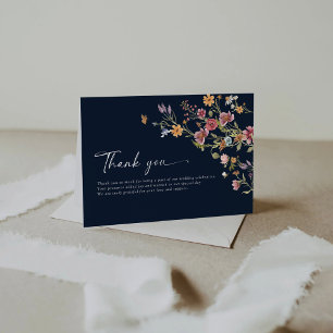 Navy Blue Wildflowers Wedding Flat Thank You Cards