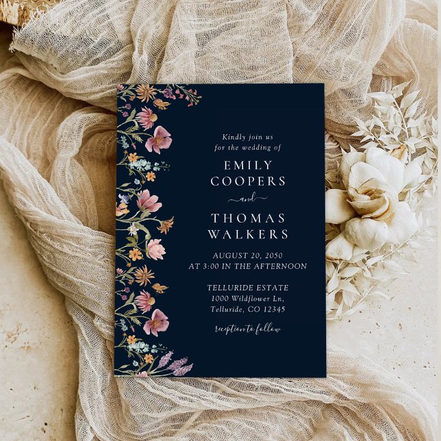 Navy Blue Wildflowers Wedding Invitation (Creator Uploaded)