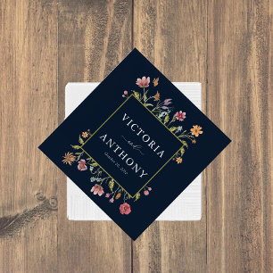 Navy Blue Wildflowers Wedding Napkins