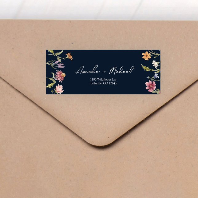 Navy Blue Wildflowers Wedding Return Address Label (Creator Uploaded)
