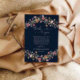 Navy Blue Wildflowers Wedding Thank You Cards