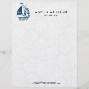 Navy blue wind sailing boat no.2 illustration custom letterhead