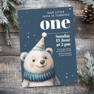 Navy Blue Winter Bears Birthday Invitation