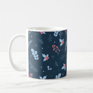 Navy Blue Winter Berries & Snowflakes Coffee Mug