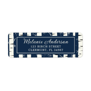 Navy Blue Winter Birch Baby Shower Return Address Label