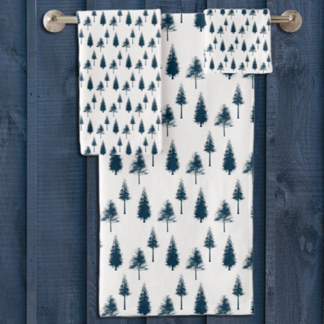 Navy Blue Winter Trees Bath Towel Set (Creator Uploaded)