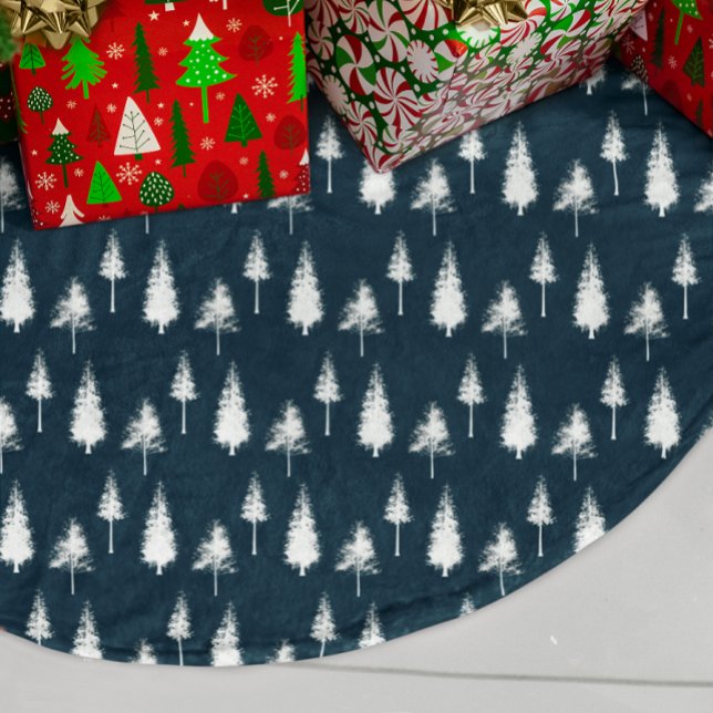 Navy Blue Winter Trees Brushed Polyester Tree Skirt (Creator Uploaded)