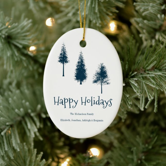 Navy Blue Winter Trees Ceramic Ornament (Tree)