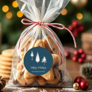 Navy Blue Winter Trees Classic Round Sticker