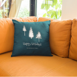Navy Blue Winter Trees Cushion