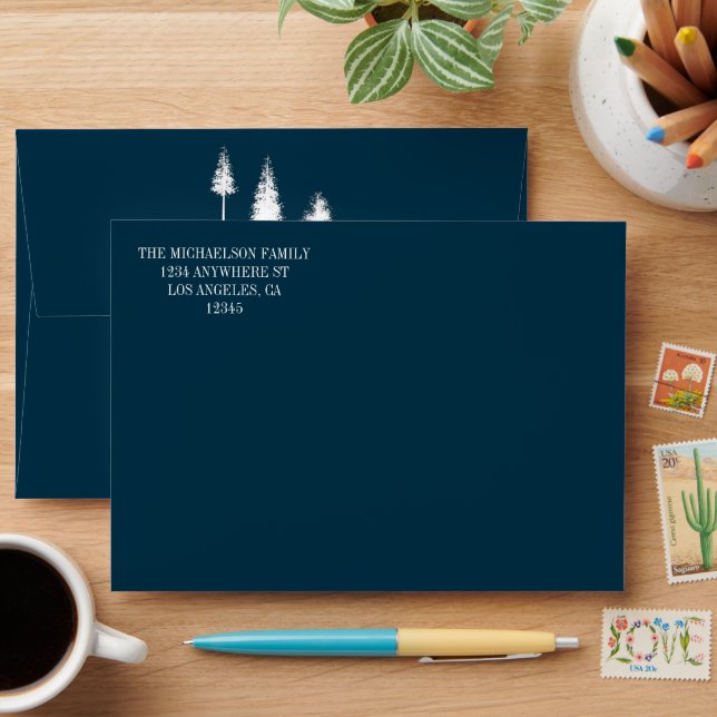 Navy Blue Winter Trees Envelope (Desk)