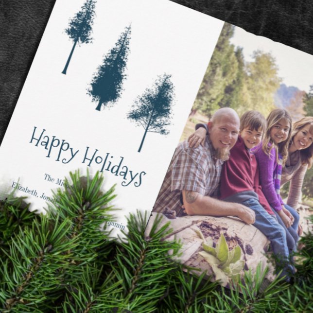 Navy Blue Winter Trees Holiday Card (Creator Uploaded)