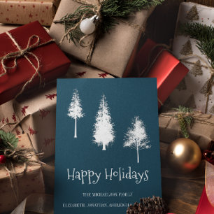Navy Blue Winter Trees Holiday Card