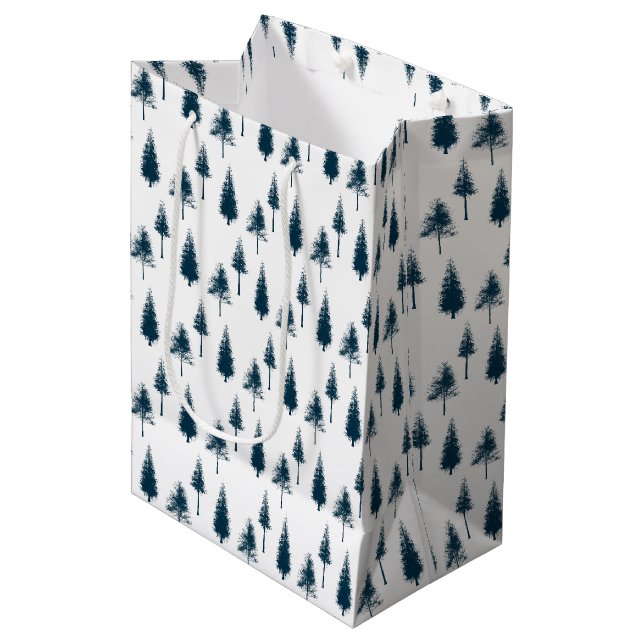 Navy Blue Winter Trees Medium Gift Bag (Front Angled)