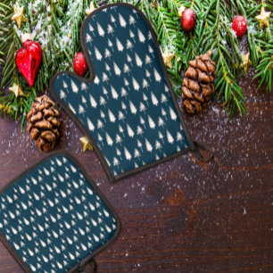 Navy Blue Winter Trees Oven Mitt & Pot Holder Set