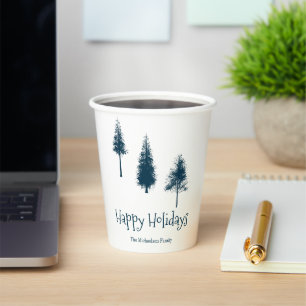 Navy Blue Winter Trees Paper Cups