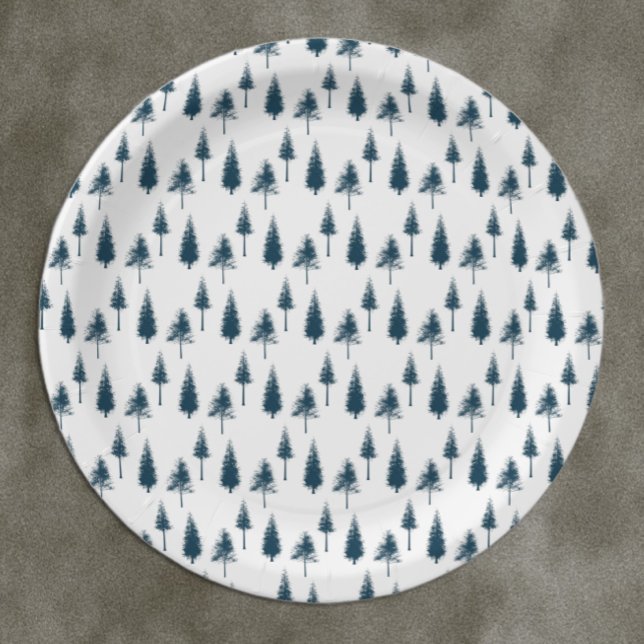 Navy Blue Winter Trees Paper Plate (Creator Uploaded)