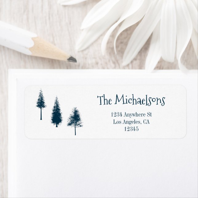 Navy Blue Winter Trees Return Address Label (Insitu)