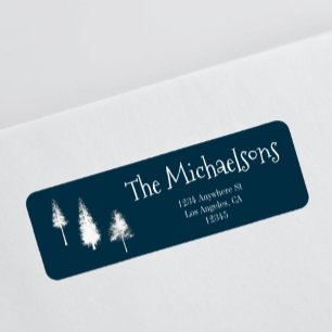 Navy Blue Winter Trees Return Address Label