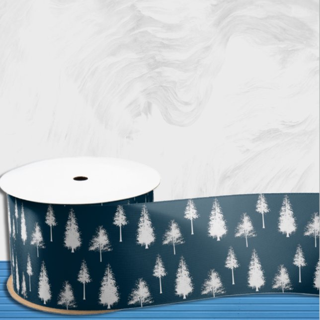 Navy Blue Winter Trees Satin Ribbon (Creator Uploaded)