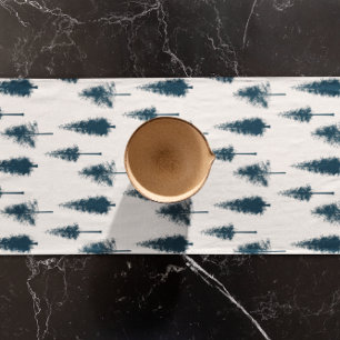 Navy Blue Winter Trees Short Table Runner