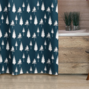 Navy Blue Winter Trees Shower Curtain