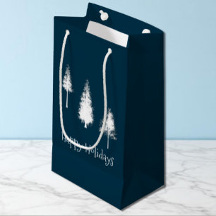 Navy Blue Winter Trees Small Gift Bag
