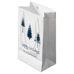 Navy Blue Winter Trees Small Gift Bag
