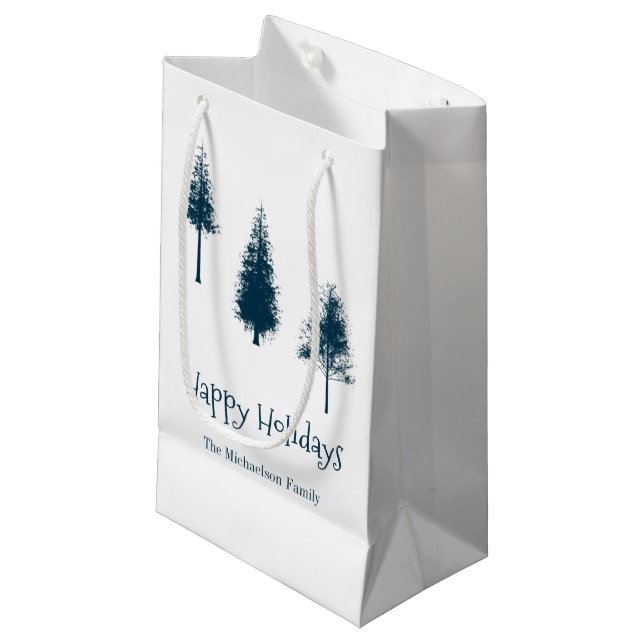 Navy Blue Winter Trees Small Gift Bag (Front Angled)