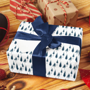 Navy Blue Winter Trees Wrapping Paper