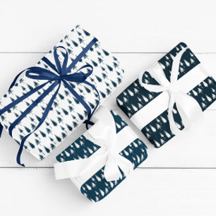 Navy Blue Winter Trees Wrapping Paper Sheet