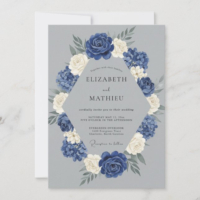 Navy Blue Winter Wedding Invitation (Front)
