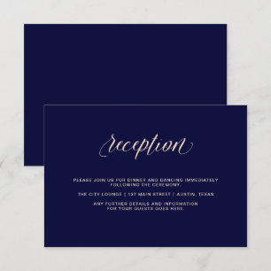 Navy Blue with Blush Pink Typography Reception Invitation