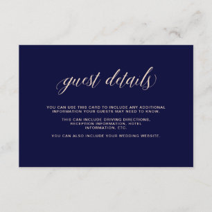 Navy Blue with Blush Typography Guest Details Enclosure Card