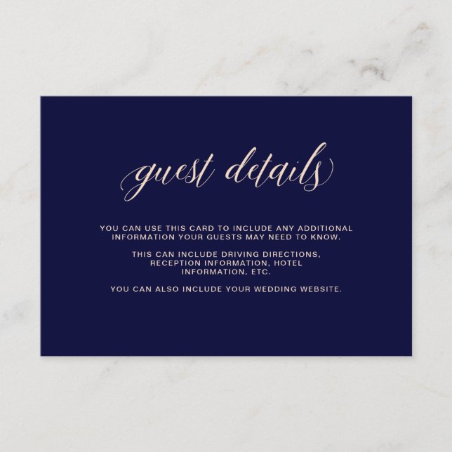 Navy Blue with Blush Typography | Guest Details Enclosure Card (Front)